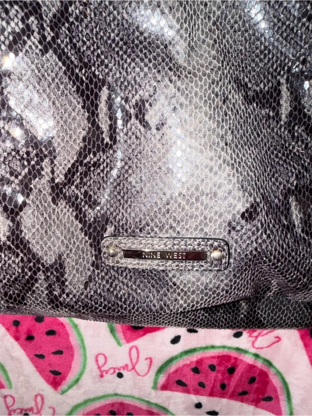 🩶 Nine West Metallic Faux-Snake Ruched Tote